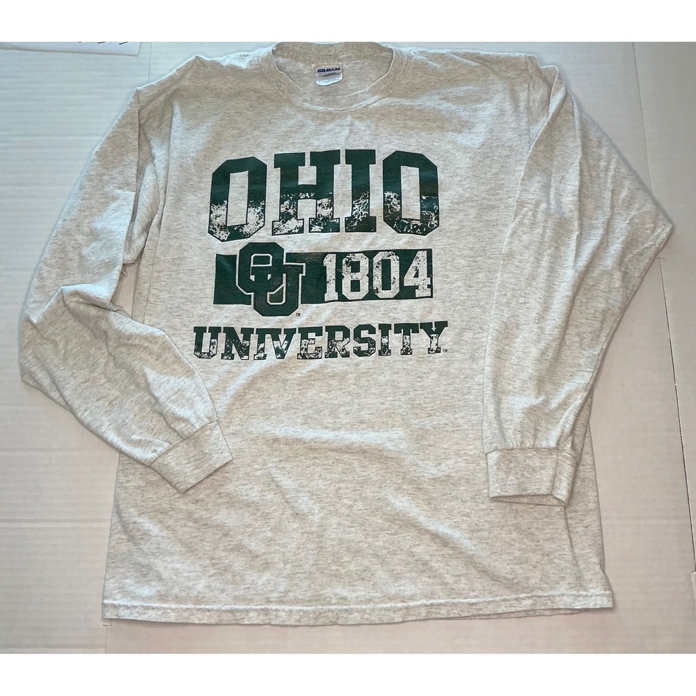 Vintage Style Ohio University Bobcats Long Sleeve T-Shirt Grey Size L